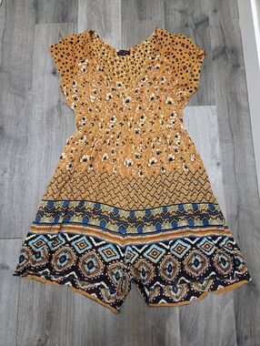 Enkay 100% Rayon Golden Mustard Floral Romper